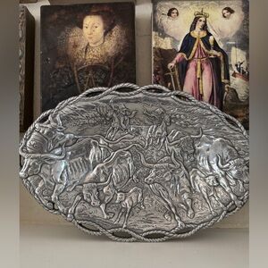 Arthur Court 1993 Western Platter – Longhorns & Cowboys, Rope Trim, Discontinued